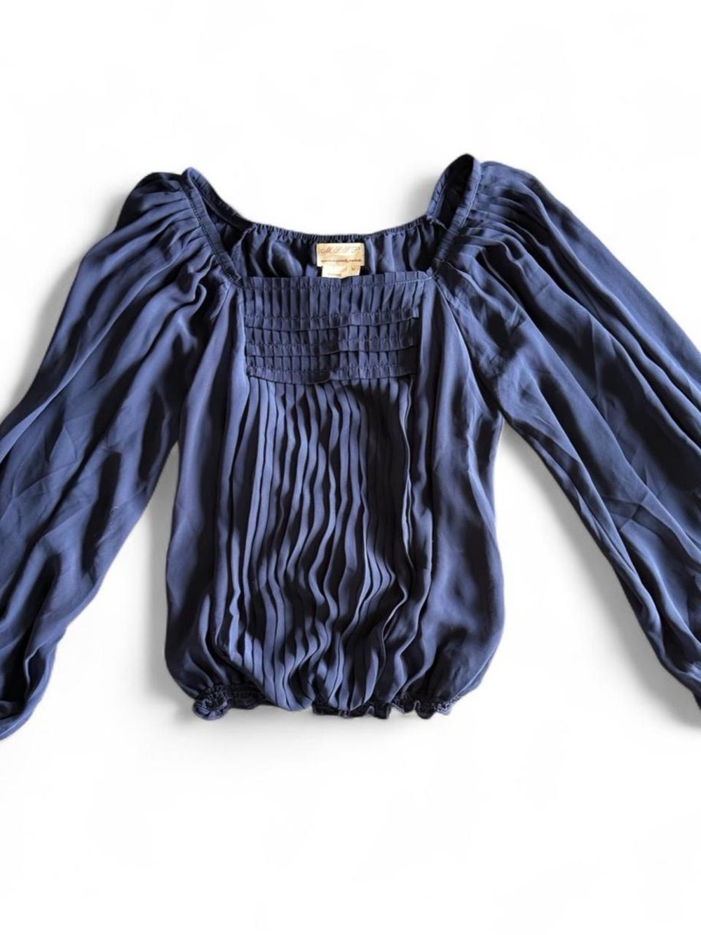 Vintage Y2K Max Studio Specialty Products navy sheer chiffon pleated blouse
